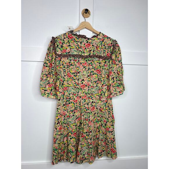 NWT Rixo Rina Crepe Trimmed Printed Floral Voile Playsuit Romper Size: 12 - Picture 6 of 7